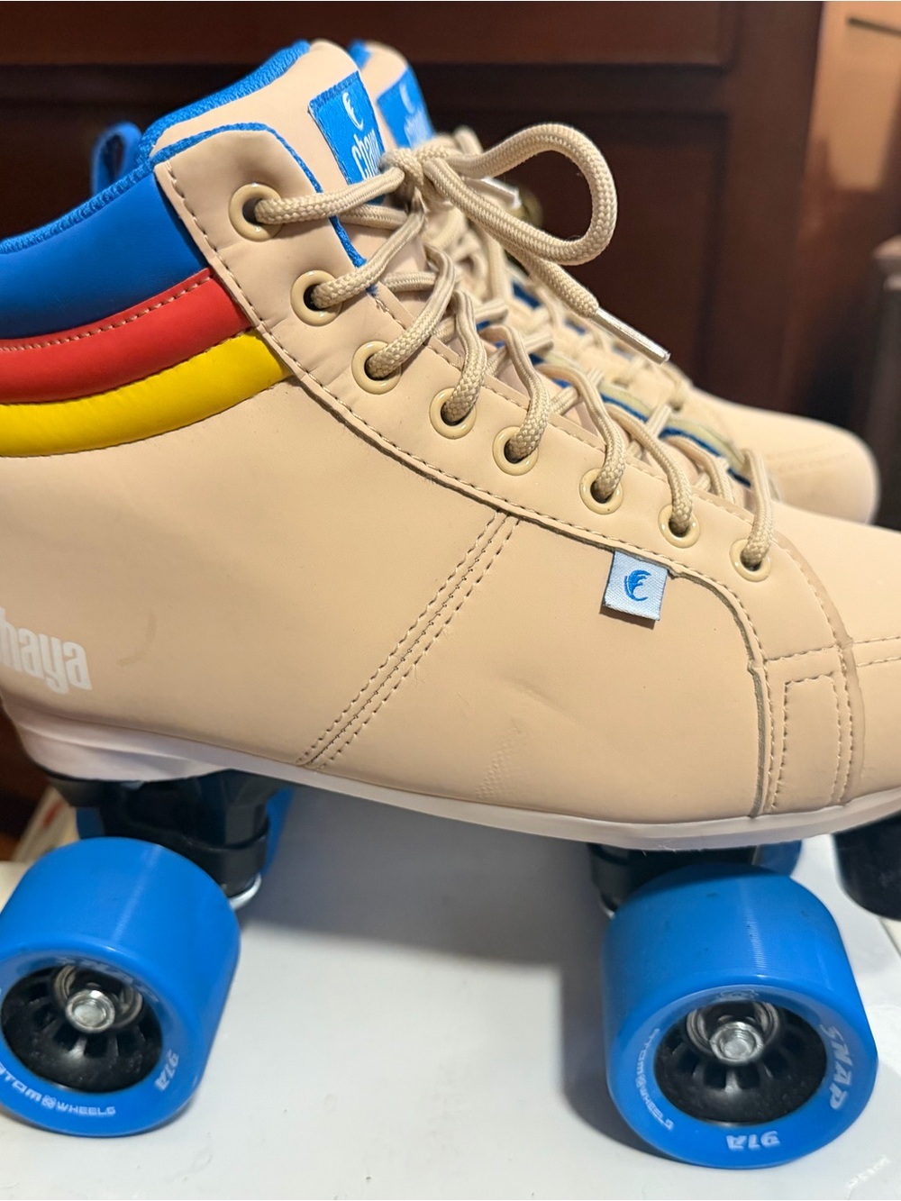Women’s Vintage Sunset Beach Style Chaya Roller Skates with Blue, Red & Yellow